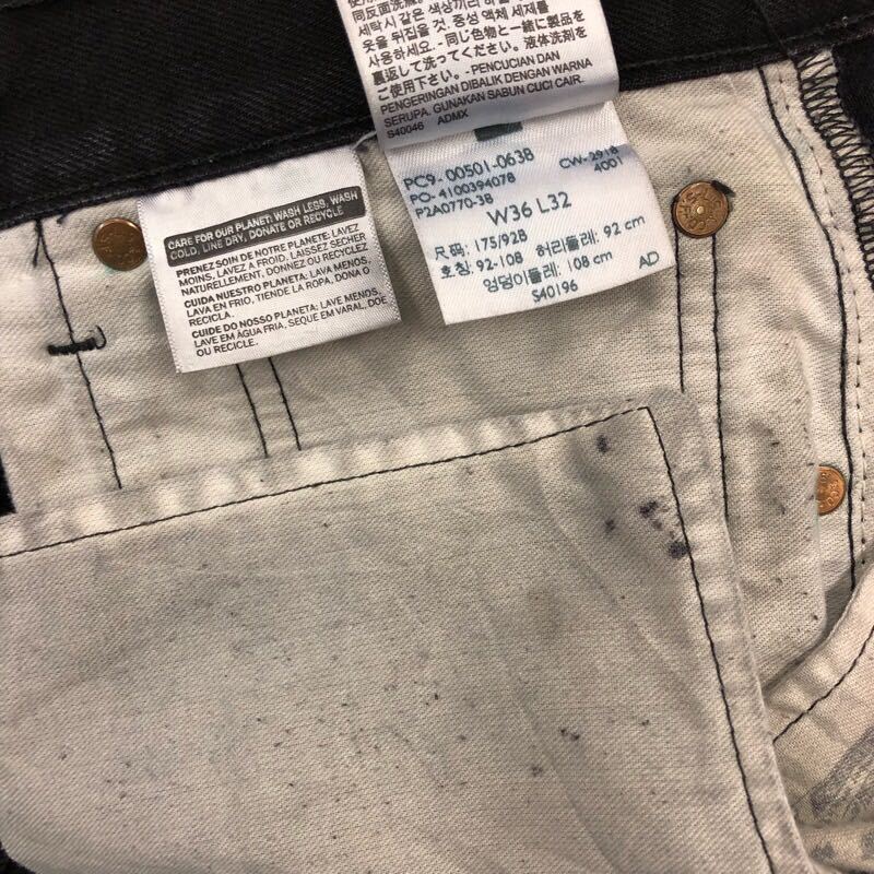 【FC425】Levi's 501 W36 L32 定番ストレート カラーパンツ ブラック 黒色 メンズブランド古着 リーバイス501 送料無料の画像7