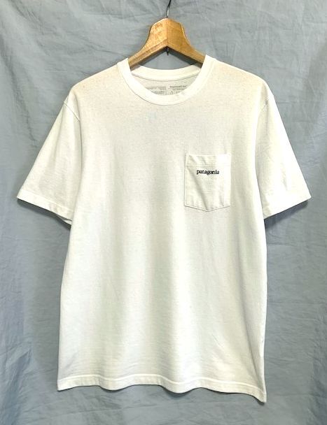 ☆19SS patagonia パタゴニア S/S Line Logo Ridge Pocket Responsibili Tee ロゴプリントポケットTシャツ ホワイト Sの画像3