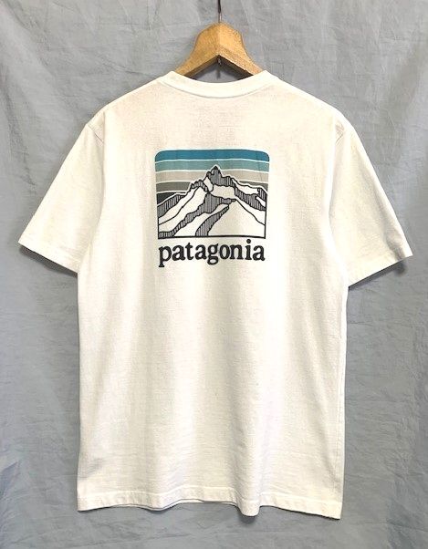 ☆19SS patagonia パタゴニア S/S Line Logo Ridge Pocket Responsibili Tee ロゴプリントポケットTシャツ ホワイト Sの画像1