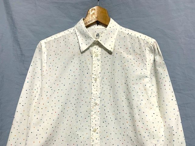 ★美品　PS Paul Smith ポールスミス　WATER COLOUR SPOT PRINT SHIRTS マルチドット柄 コットンシャツ 日本製 オフホワイト M_画像2