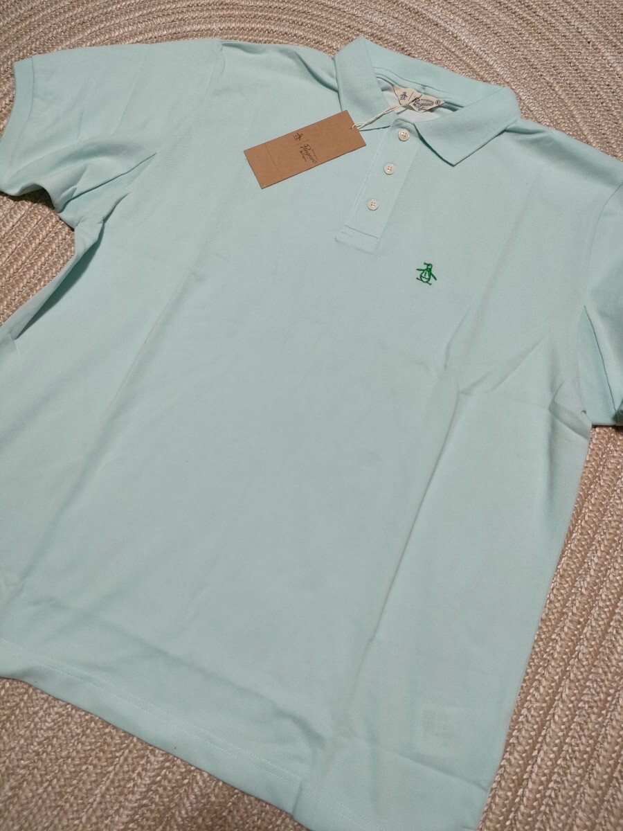 新品 Munsingwear マンシング 半袖 ポロシャツ XL 水色 緑刺繍 鹿の子 メンズ ゴルフ