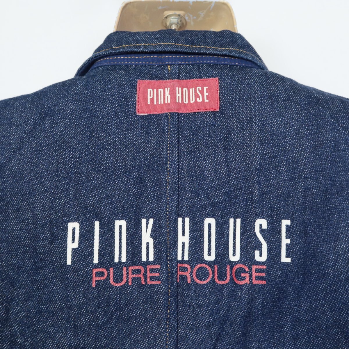  Pink House * adult pretty! Denim. the best collar attaching Zip up Logo & badge! cotton 100! Vintage! navy blue series z6541