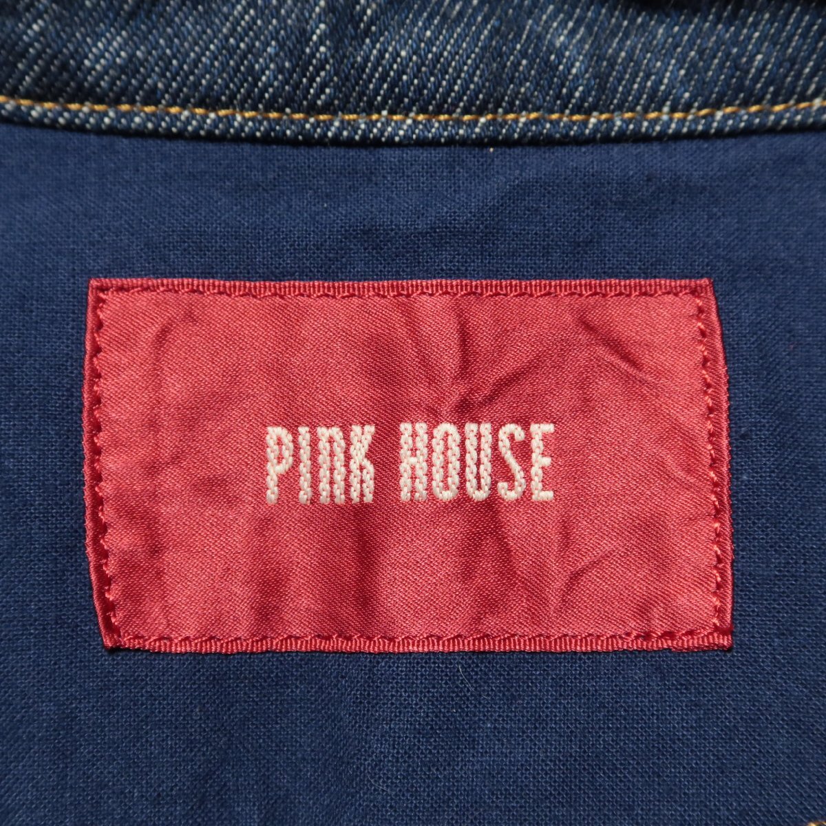  Pink House * adult pretty! Denim. the best collar attaching Zip up Logo & badge! cotton 100! Vintage! navy blue series z6541