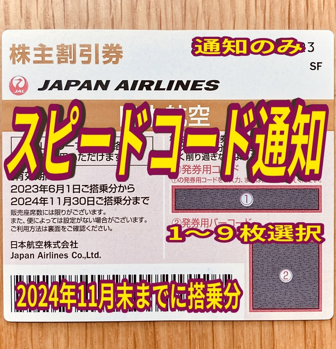 毎日10分スピード通知 JAL 日本航空 株主優待券 1枚/2枚/3枚/4枚〜9枚 国内 航空券 割引 搭乗期限24年11月末まで(29_画像1