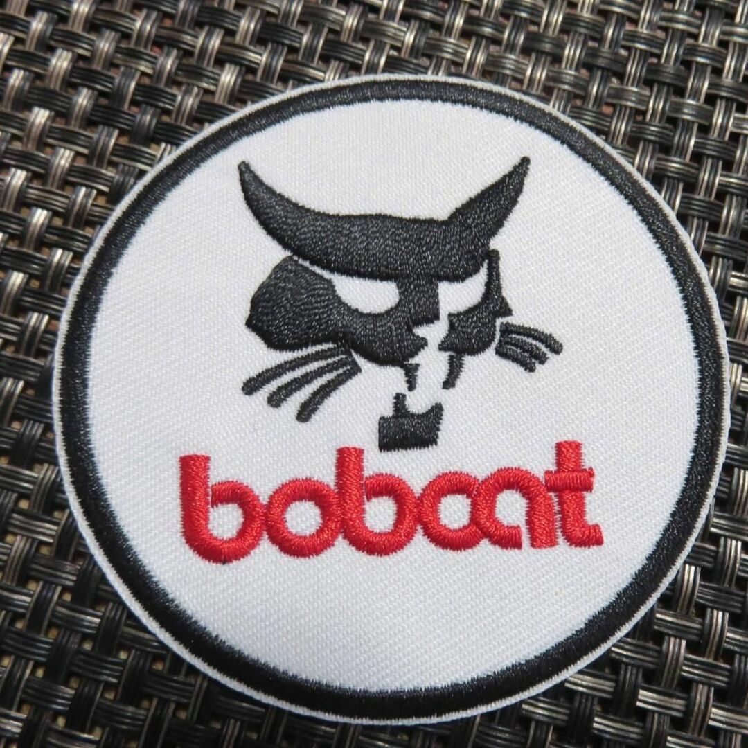 白黒円型bc山猫■新品 ボブキャットBobcat アメリカ　重機　建設機械　 刺繍ワッペン ■サバゲー　ミリタリー　リメイク■ 衣類・衣服DIY 