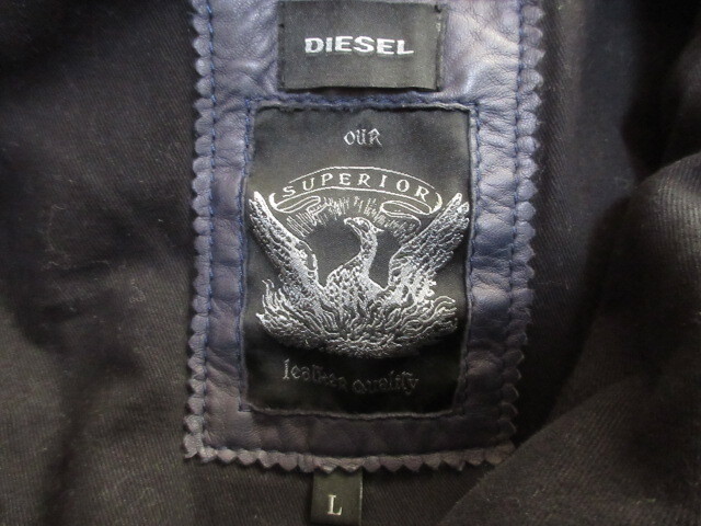 ディーゼル DIESEL シープスキン フード ラム　レザー パーカー ブルゾン　ジャケット　L　国内正規品　ネイビー_画像4