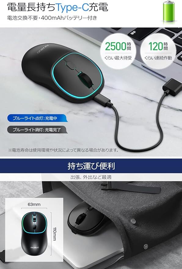 マウス Bluetooth 5.2 無線 薄型 静音_画像6