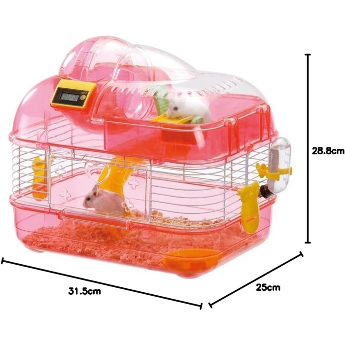 マルカン ハムスター ケージ ハムスターのおうち 2階でくるくる Mサイズ ピンク 幅31.5cm 奥行25cm 高さ28.8cm_画像5