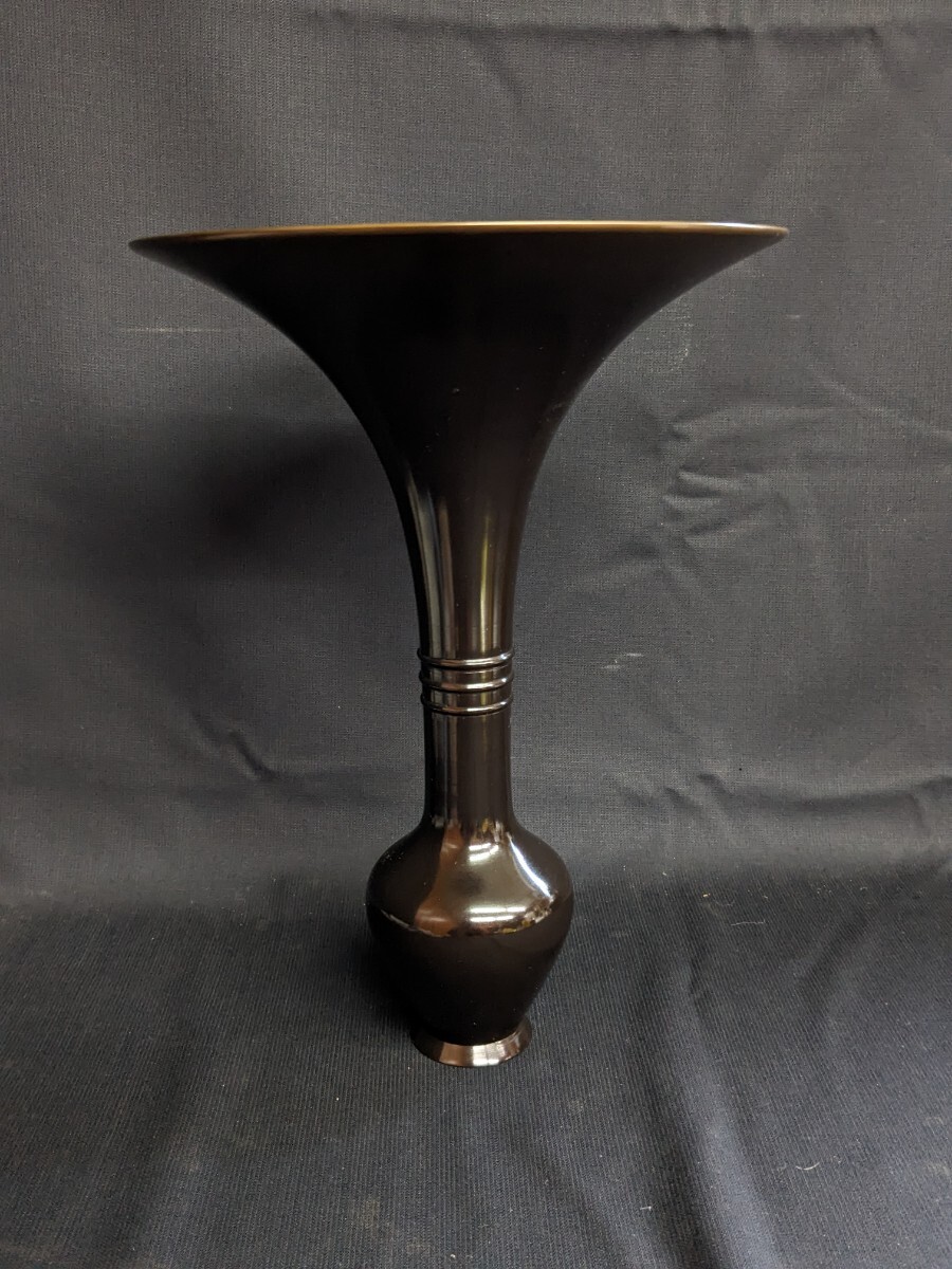 いけばな 池坊 銅製 花器 華道 立華瓶 花瓶 直径約24cm 高さ約33.5cm 重量約2.1Kg 尊式花瓶_画像1