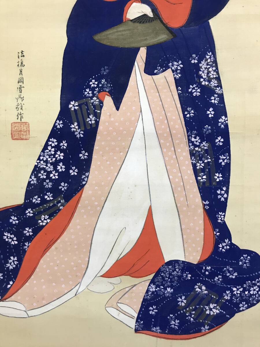 真作/月岡雪鼎/官女之図/つきおかせってい/美人図/掛軸☆宝船 真作/月岡雪鼎/官女之図/つきおかせってい/美人図/掛軸☆宝船