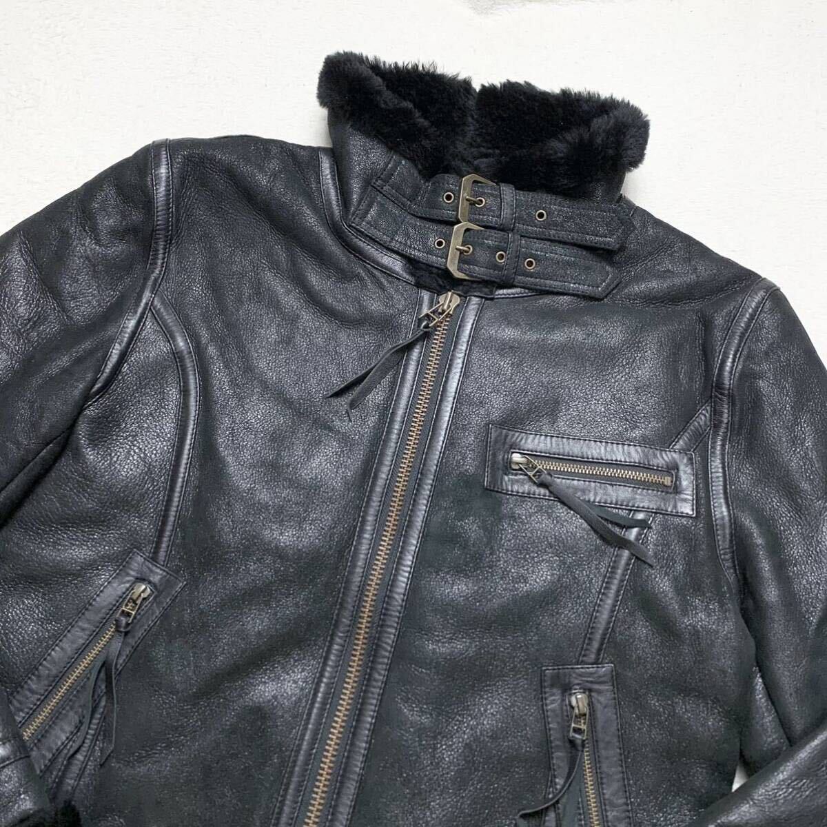  rare L dragon g- leather z[ finest quality. ram leather ]Liugoo Leathers rider's jacket mouton leather jacket blouson sheepskin boa sheep leather 