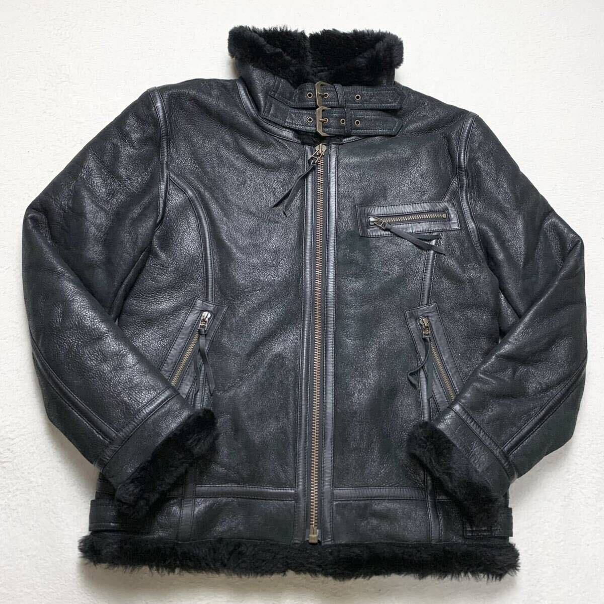  rare L dragon g- leather z[ finest quality. ram leather ]Liugoo Leathers rider's jacket mouton leather jacket blouson sheepskin boa sheep leather 