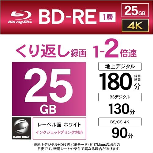 Verbatim バーベイタム くり返し録画用 ブルーレイディスク BD-RE 25GB 50枚+3枚増量パック インク・・・_画像4