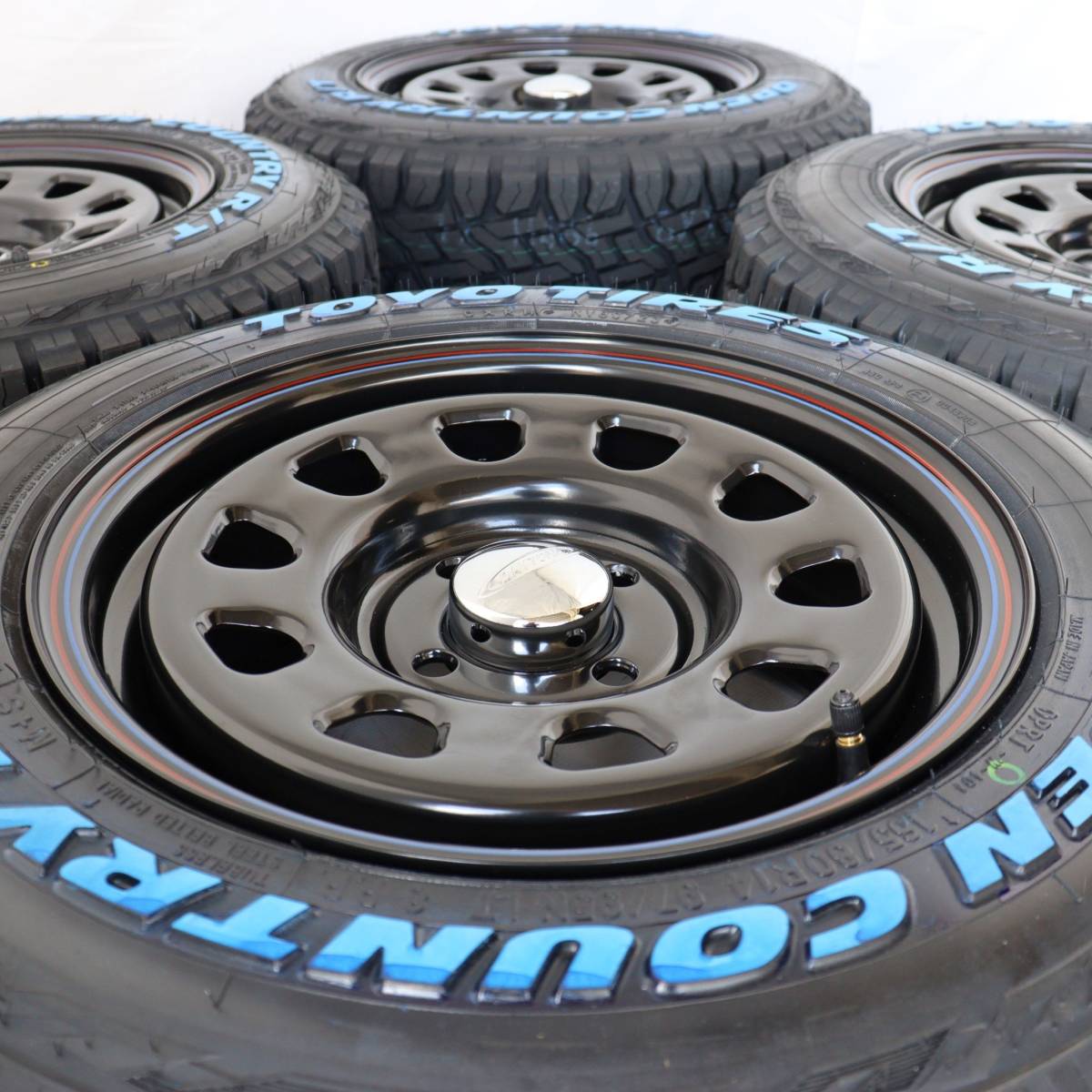 新品 デイトナ 14-6.0J＋30 4-100 ブラック タイヤ付4本SET 165/80R14 トーヨー OPENCOUNTRY R/T プロボックス アウトレット特価(W2409)_画像3