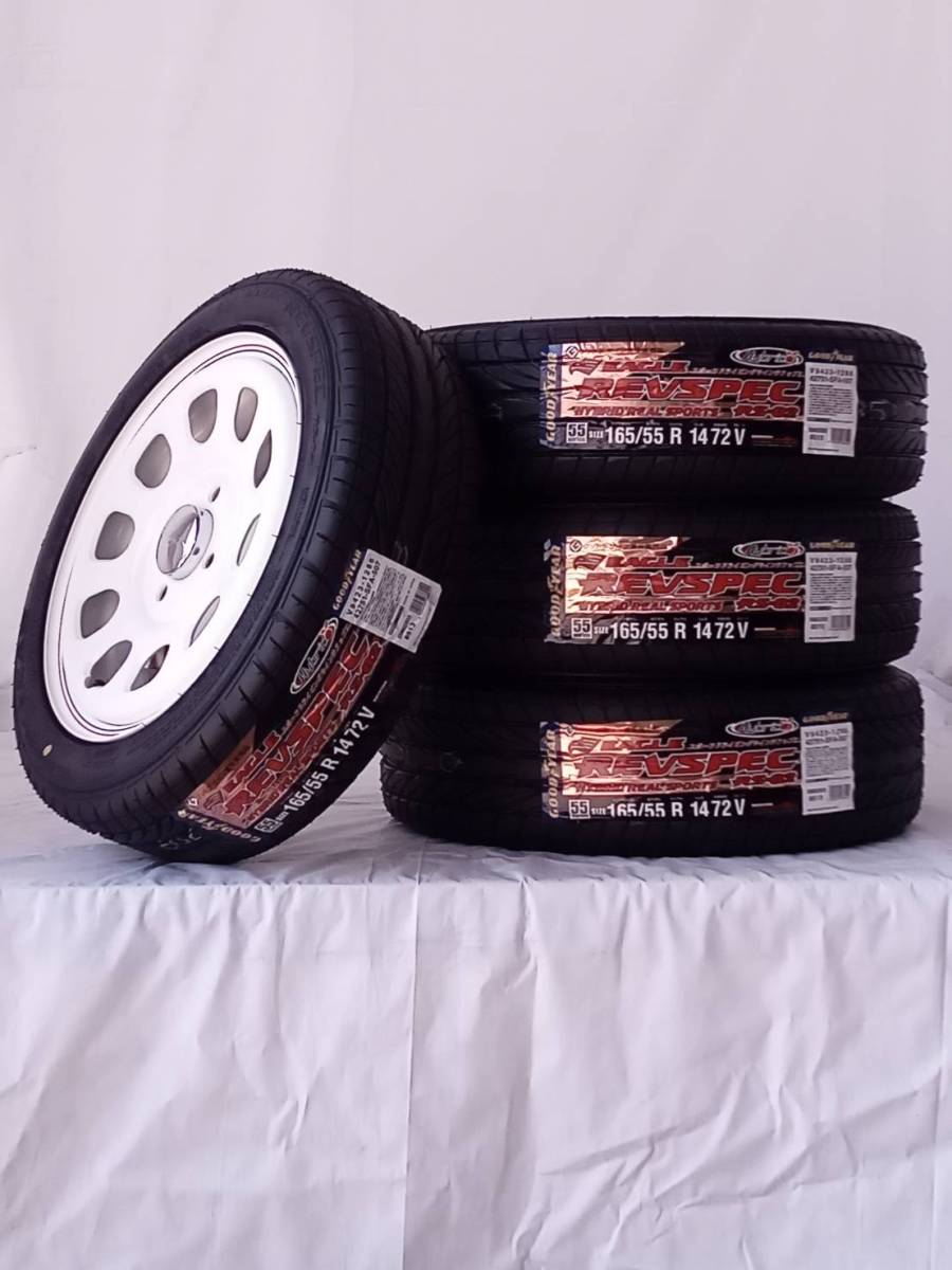 新品 デイトナ 14-5.0J＋42 4-100 ホワイト タイヤ付4本SET 165/55R14 グッドイヤー REVSPEC RS-02 軽自動車用 (W2426)の画像7