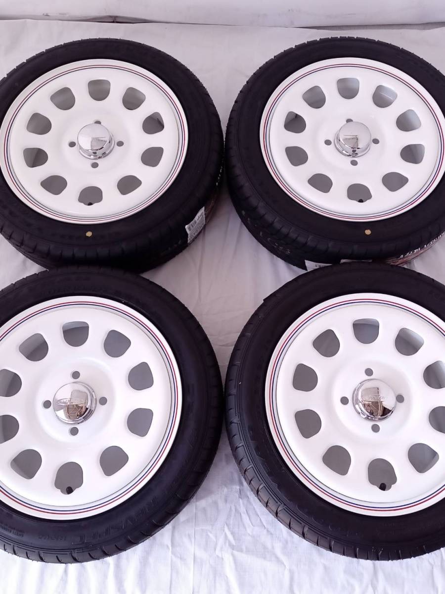 新品 デイトナ 14-5.0J＋42 4-100 ホワイト タイヤ付4本SET 165/55R14 グッドイヤー REVSPEC RS-02 軽自動車用 (W2426)の画像1