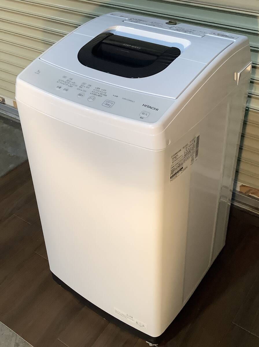 M396【中古・現状品】HITACHI日立 全自動洗濯機 NW-50G（ｗ） 5kg STEP WASH SLIM&COMPACT　2022年製　動作確認済み_画像2