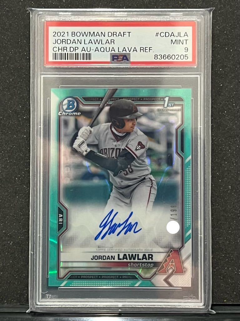 【 PSA9 】 2021 Bowman Chrome Draft Autograph Aqua Lava Refractor Jordan Lawlar 199枚限定 ジョーダン ロウラー 直筆 サイン auto_画像1