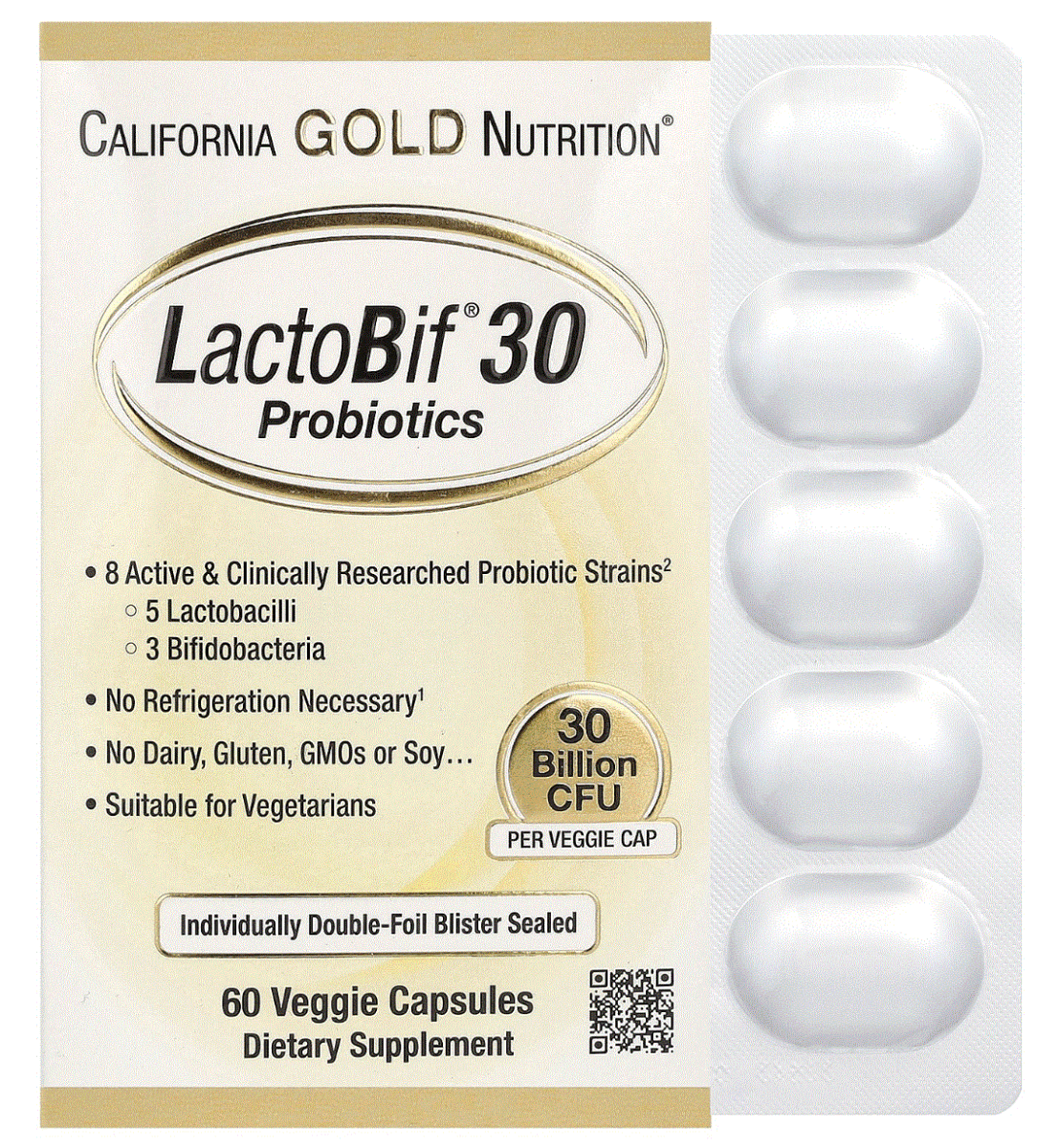 カリフォルニア ゴールド ニュートリション Lactobif ラクトビフィ プロバイオティクス 乳酸菌 サプリメント ベジカプセル 300億CFU 60粒_画像2