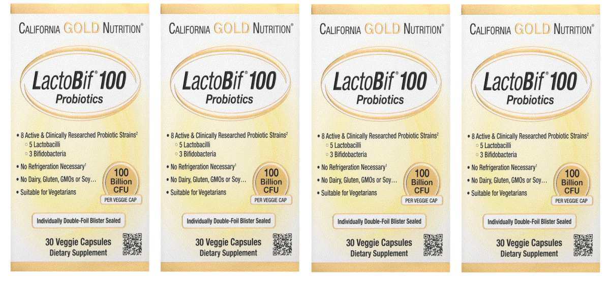 4セットカリフォルニア ゴールド ニュートリションラクトビフ100Lactobif プロバイオティクス乳酸菌 サプリメント ベジカプセル 1000億CFU_画像1