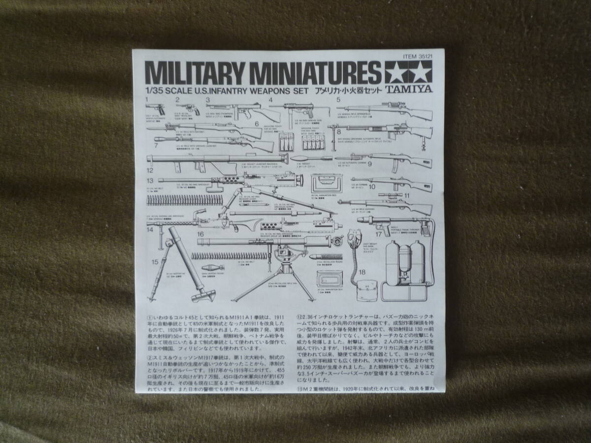 タミヤ TAMIYA 35121 1/35 ミリタリーミニチュアシリーズ No.121 アメリカ 小火器セット U.S. INFANTRY WEAPONS_画像4