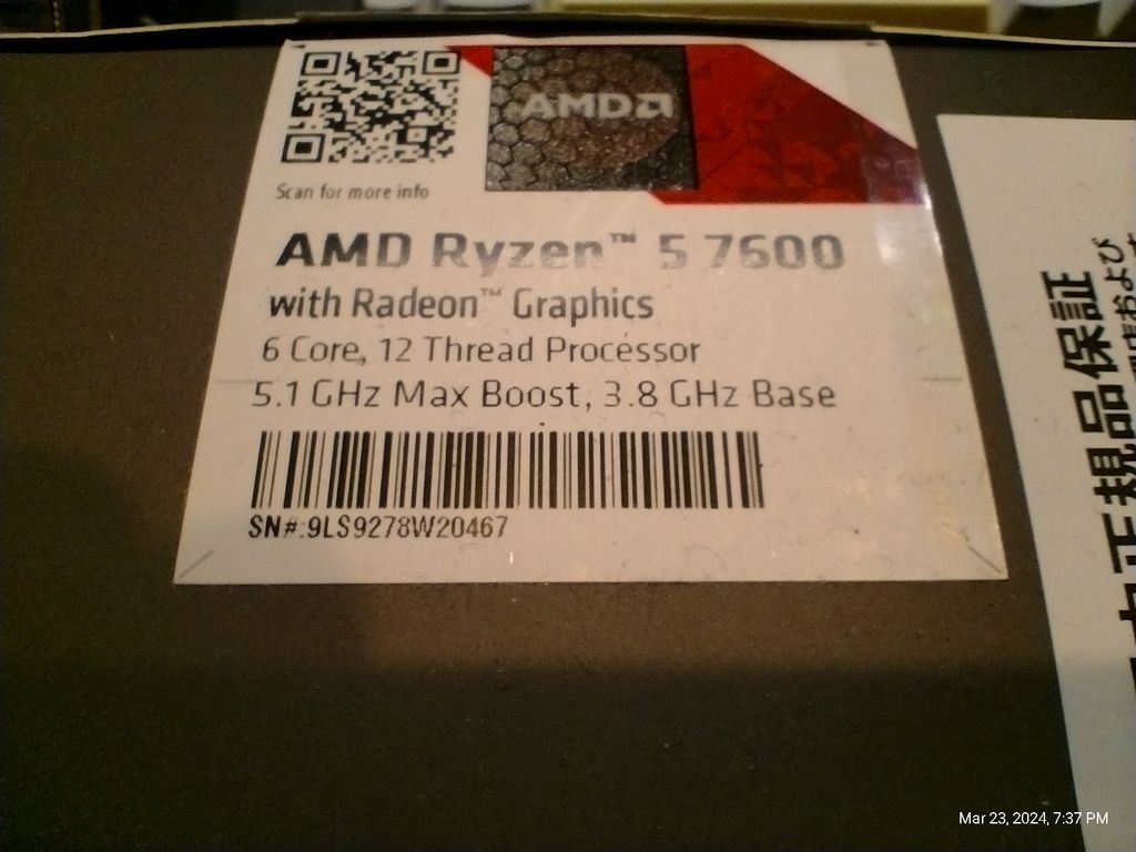 美品 - AMD Ryzen 5 7600 AM5 - CPU_画像2
