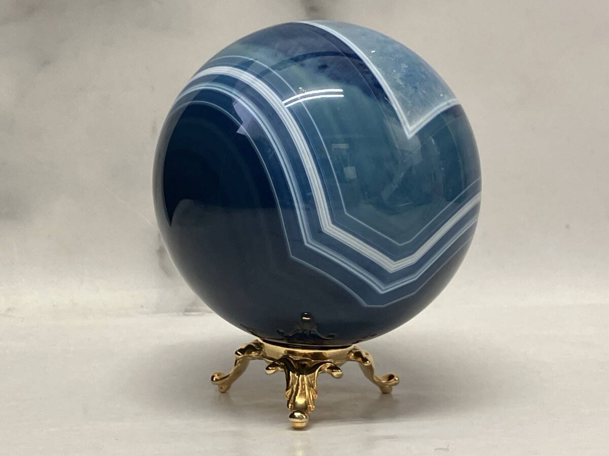 パワーストーン 丸玉 台座付 約77mm 青石 瑪瑙？ ブルー カラーストーン 置物 球体 オブジェの画像8