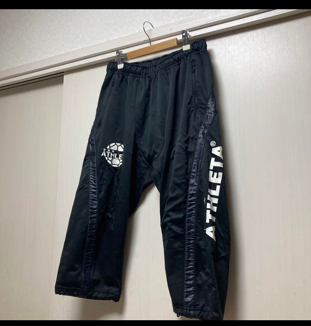 アスレタ　ATHLETA ジャージ生地　裏起毛　七分丈　パンツ　黒　Mサイズ　美品used_画像1