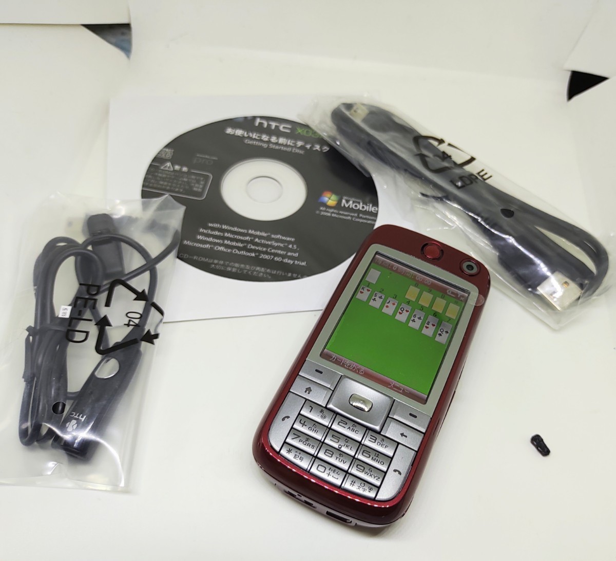 X03HT Windows Mobile6 キーボード付スマホ HTC softbank 解約SIM付 イヤホン CD-ROMの画像2