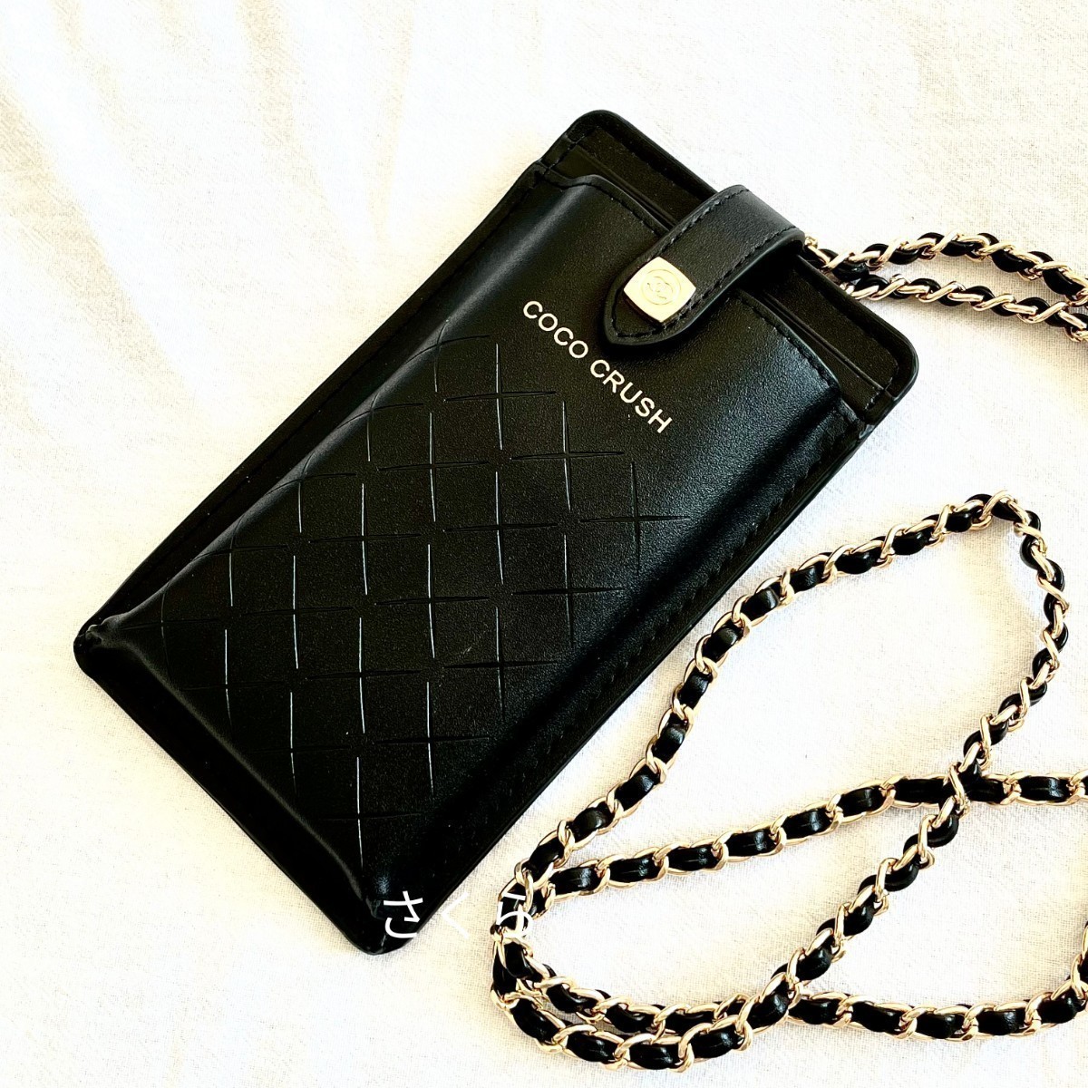 シャネル ノベルティ ポーチ カードケース チェーン付きCHANEL ショルダーバッグ　ブラックポーチ　黒　スマホケース　非売品新品未使用品_画像2