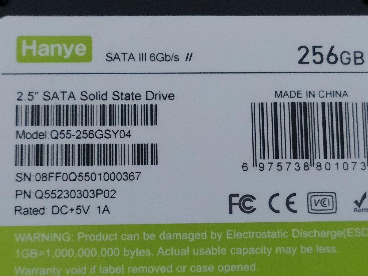 Hanye Q55 2.5inch SATA3 3D NAND Solid State Drive 256GB 【内蔵型SSD】_画像3