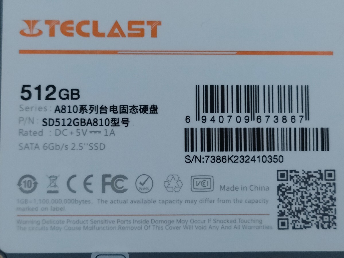 TECLAST A810 2.5inch SATA Solid State Drive 512GB 【内蔵型SSD】_画像3