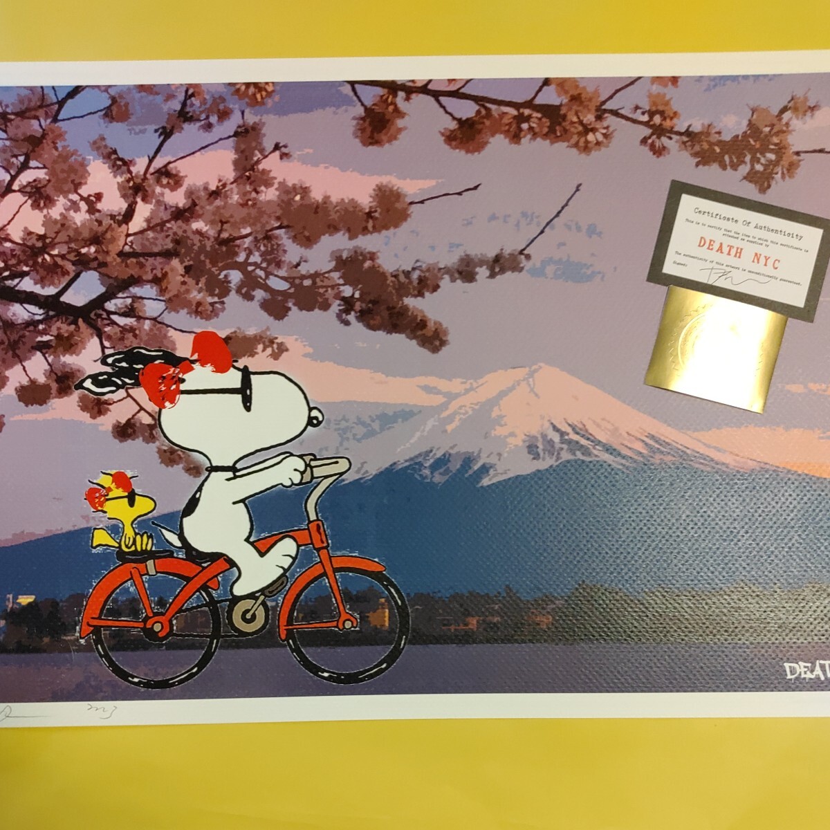 DEATH NYC 世界限定100枚 アートポスター SNOOPY スヌーピー ウッドストック 富士山 FUJI 桜 Cherry 自転車 Bicycle トム エバハートの画像1