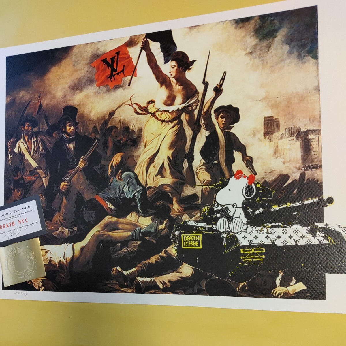 DEATH NYC 世界限定100枚 アートポスター　ドラクロワ　民衆を導く自由の女神　SNOOPY スヌーピー　LOUISVUITTON　ルイヴィトン 現代アート_画像1