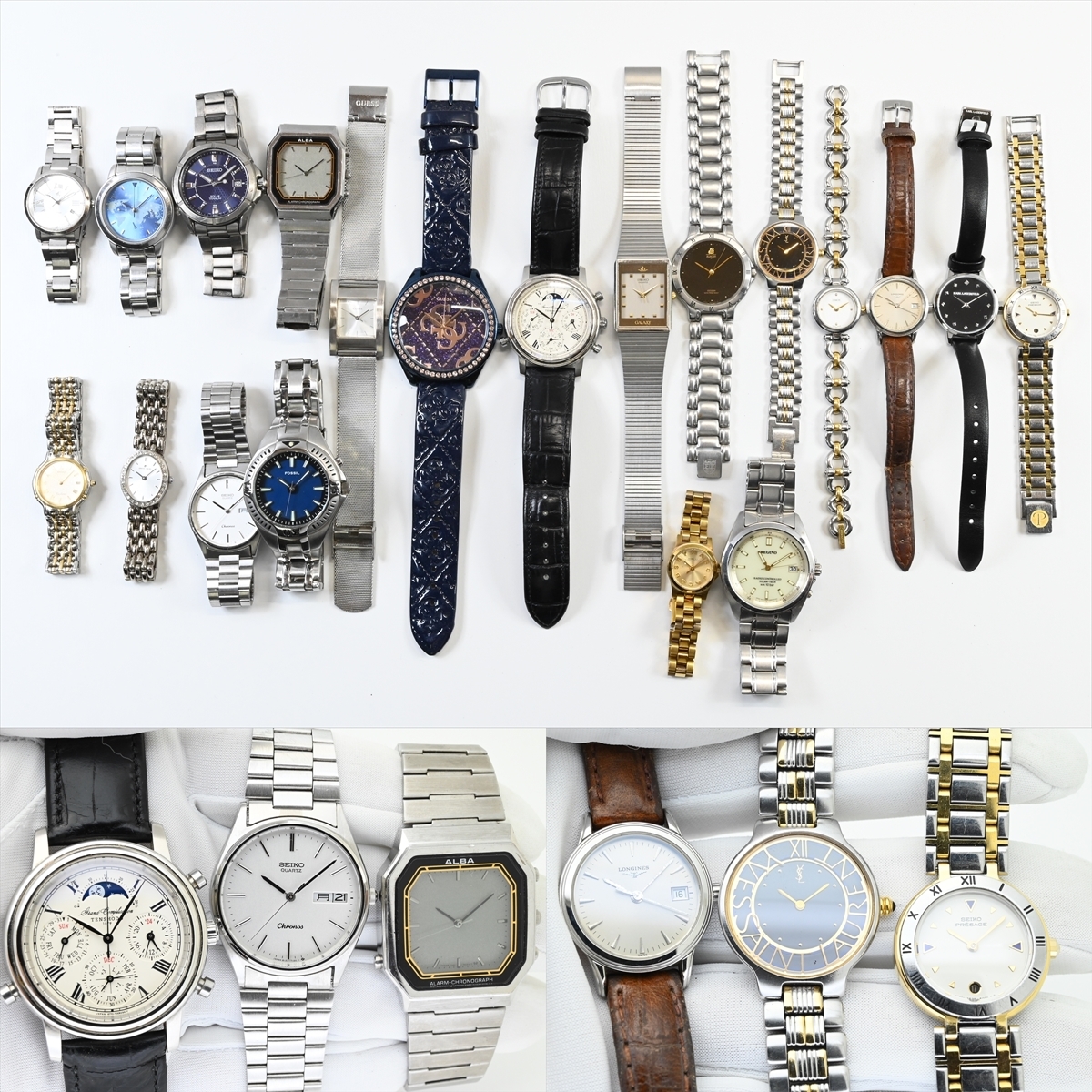 2●美品 SEIKO/TENSHODO/LONGINES/CITIZEN/FOSSIL/YSL/GUESS/XC/JACOBS/COACH 腕時計20点セット売り クオーツ 電波 大量まとめ売りジャンク_画像1