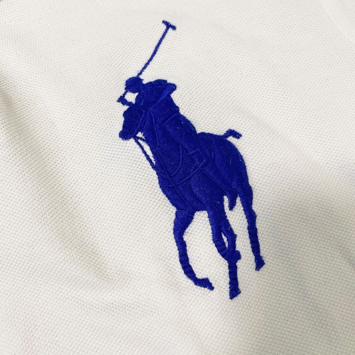 A-180★POLO RALPH LAUREN ポロラルフローレン CUSTOM FIT★正規品 ホワイト白色 ビッグポニーロゴ刺繍 番号 ポロシャツ XS_画像4