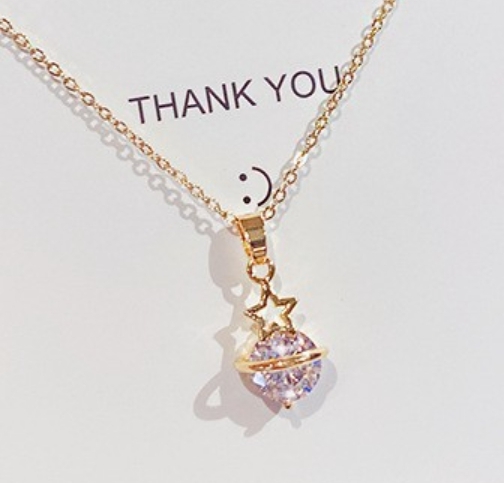 スタープレネットダイヤCZ ゴールドネックレス necklace Gold Plated 18KGP レディース 44の画像1