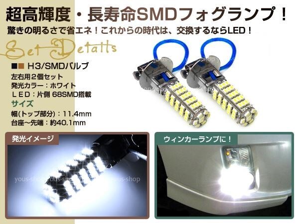 メール便送料無料 ハイエースRZH100KZH100系H11.7~H16.7 H3 フォグランプLEDバルブ ホワイト デイライト 全面発光 純正交換　左右2個セット_画像2