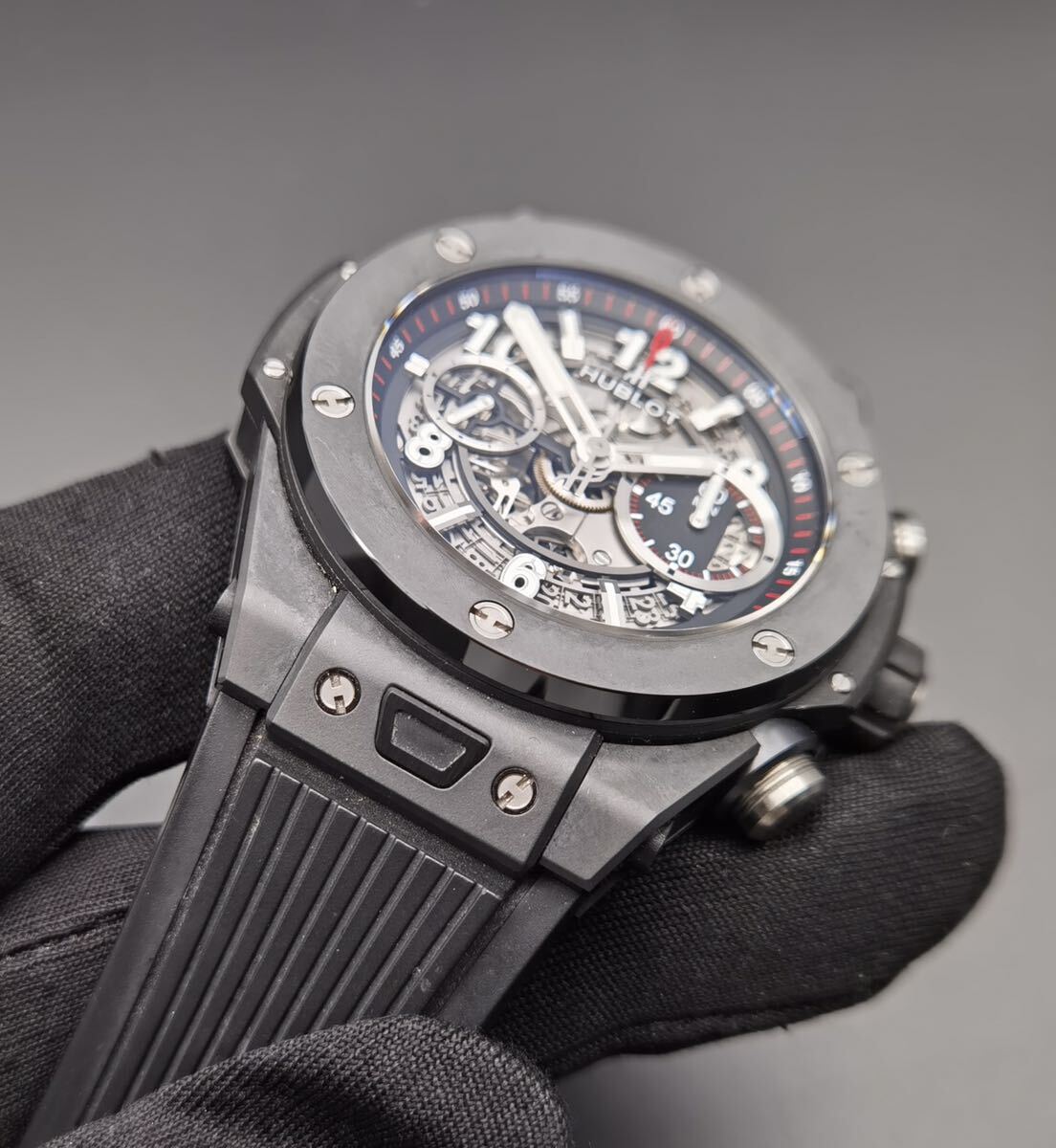 中古美品 ウブロ HUBLOT ビッグバン ウニコ ブラックマジック 411.CI.1170.RX クロノグラフ セラミック チタン 自動巻き メンズ 腕時計_画像7