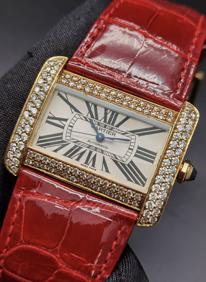 中古 カルティエ CARTIER W6300856 タンクディヴァン LM K18YG イエローゴールド ダイヤベゼル 2603 シルバー文字盤 自動巻 メンズ 腕時計_画像1