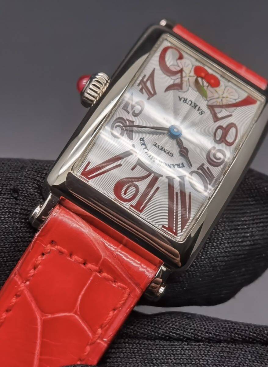 中古美品 フランクミュラー FRANCK MULLER ロングアイランド 902QZ SAKURA 日本限定 K18 WG シルバー文字盤 レディース クオーツ 腕時計_画像6