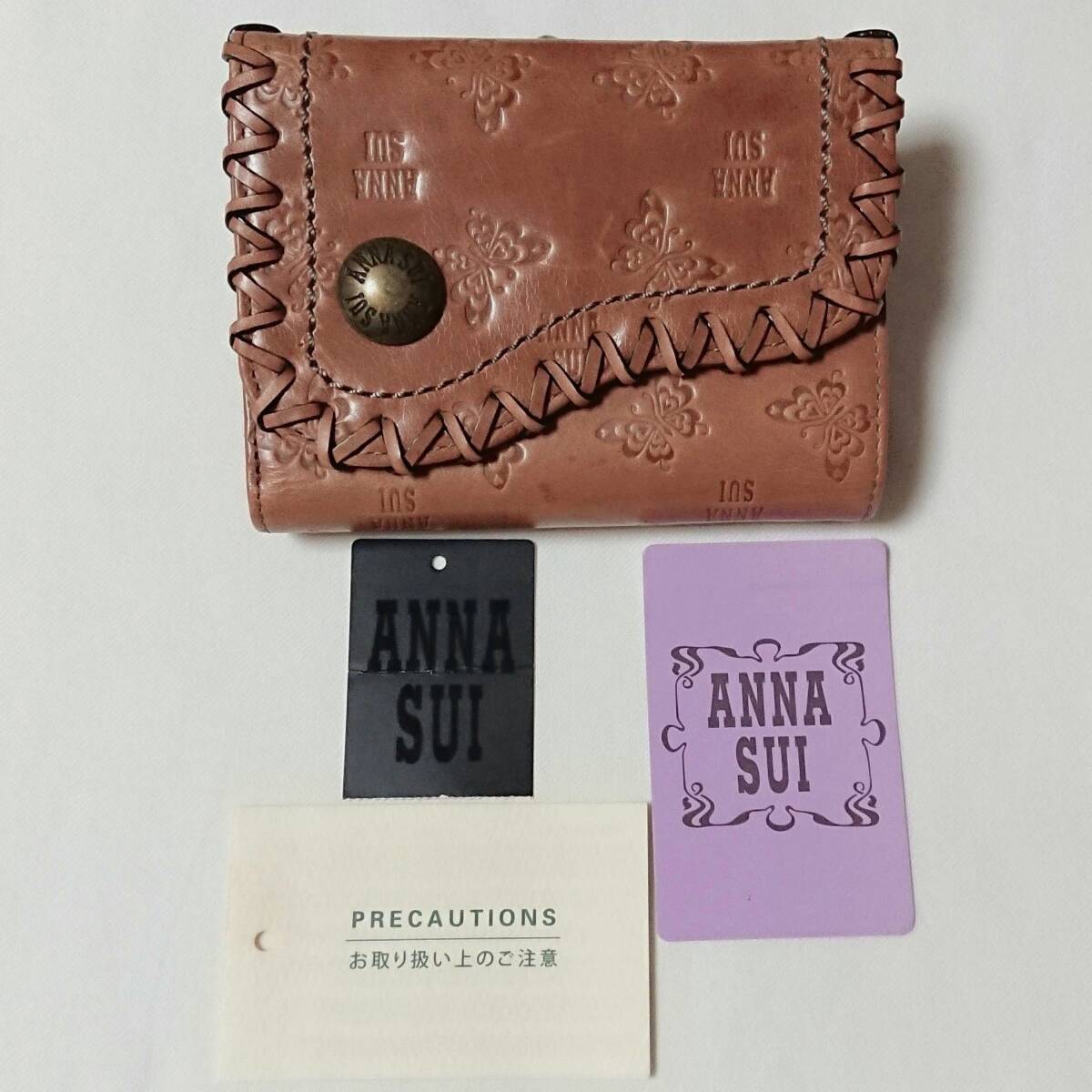 ANNA SUI アナスイ アンジェリーナ がま口付き 二つ折り財布 レザーウォレット 蝶 バタフライ 牛革 新品未使用【訳有り展示品】