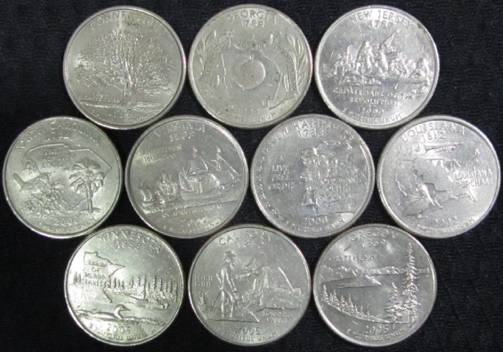 アメリカ 25セント硬貨(50州)×10種(1999～2005)の画像1