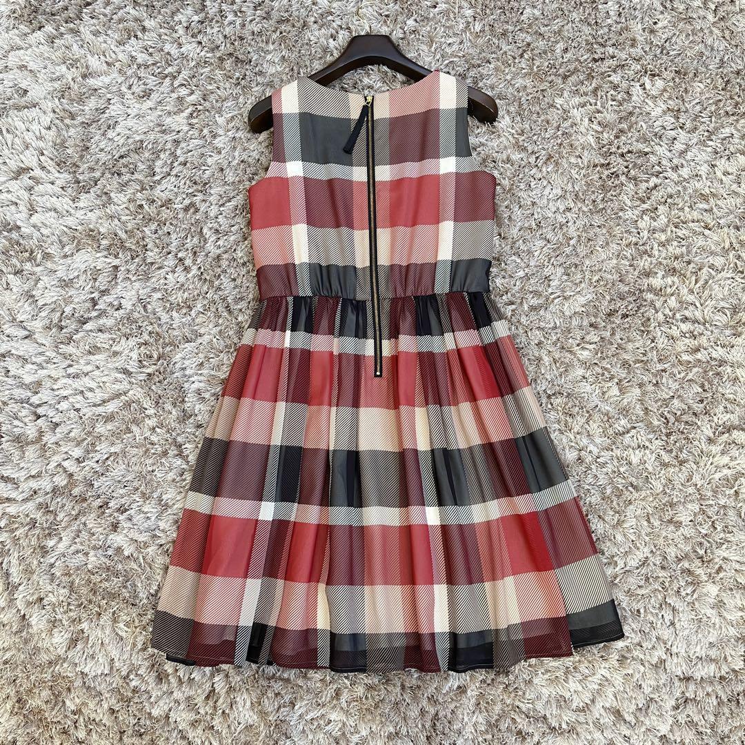 【9-75】クレストブリッジチェック シフォンプリント ワンピース　36
