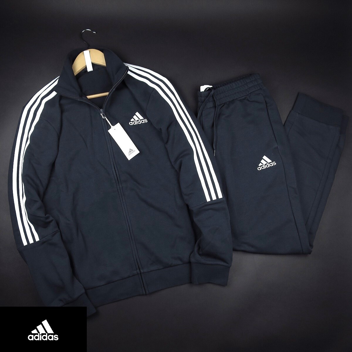 新品★adidas/アディダス/3ストライプス ジャージセットアップ 上下セット220/977紺/XO【2XL】_画像1