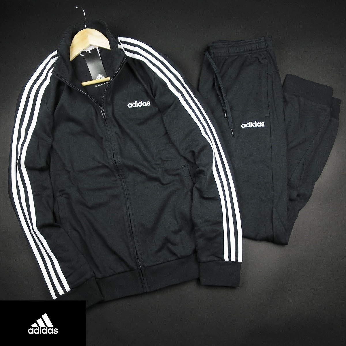 新品★adidas/アディダス/3ストライプス ジャージセットアップ 上下セットV75/303黒/XO【2XL】_画像1