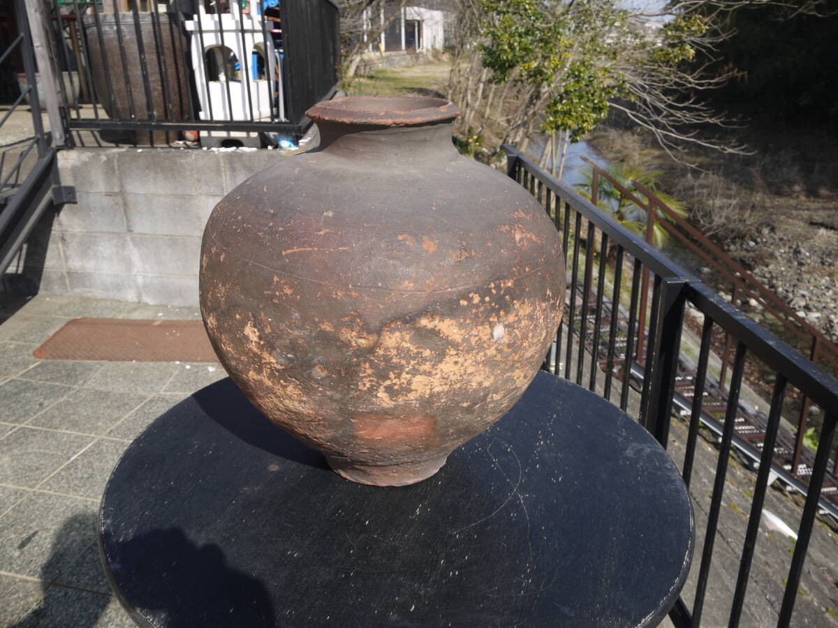 [A40303] старый Echizen большой .[ диаметр 44cmx высота 16cm]15.8kg Edo времена Echizen .. земля товар?