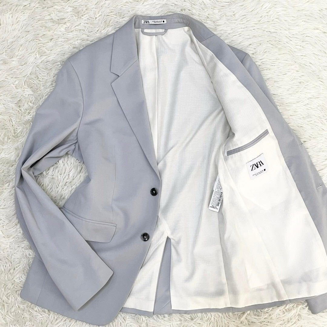 ZARA【極美品】テーラードジャケット ライトグレー ザラ Lサイズ位 48