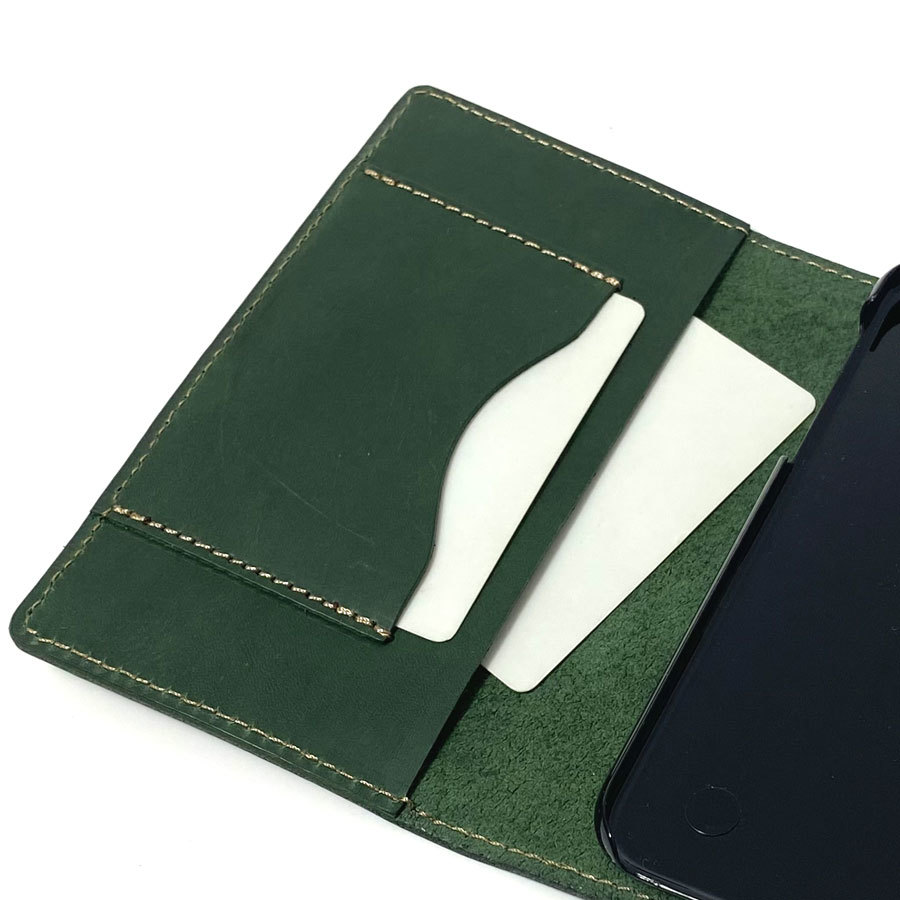 手帳型ケース　iPhone 14 plus 用 ハードカバー レザー スマホ スマホケース 携帯 スマホホルダー 革 本革 グリーン