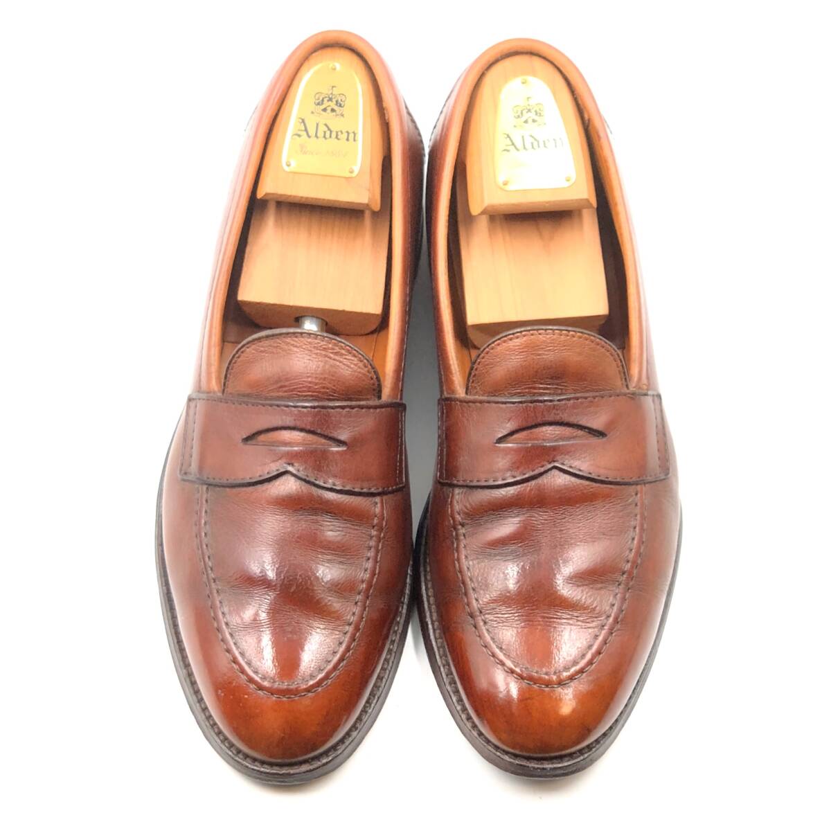 即決 ALDEN オールデン 28.5cm 10.5 9696 メンズ レザーシューズ ローファー ハーフサドル 茶 ブラウン 革靴 皮靴 ビジネスシューズ